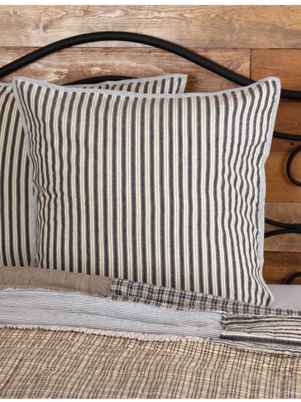 VHC Brands ‘Ashmont’ Euro Sham 26x26” (1-Count) TICKING STRIPE GRAY WASHED BLUE